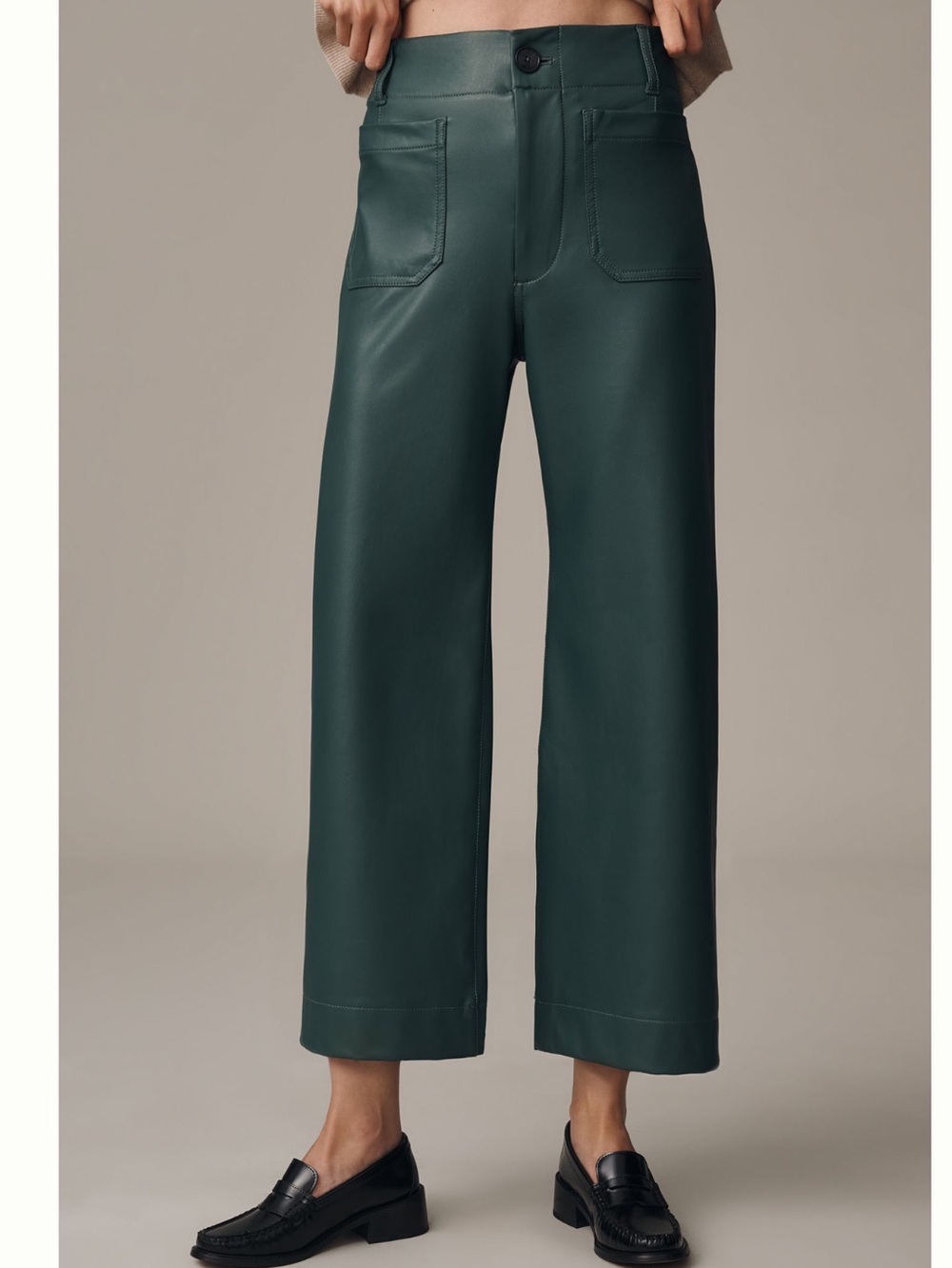 Anthropologie Colette Pants Maeve Cropped Wide Leg Faux Leather New 34 Teal